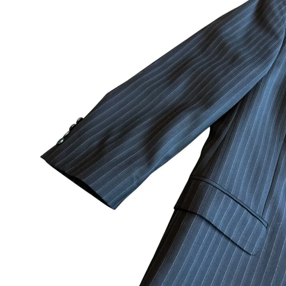 Zegna Navy Pinstripe Blazer Jacket Three-Button Luxury Designer Size 54R Men's